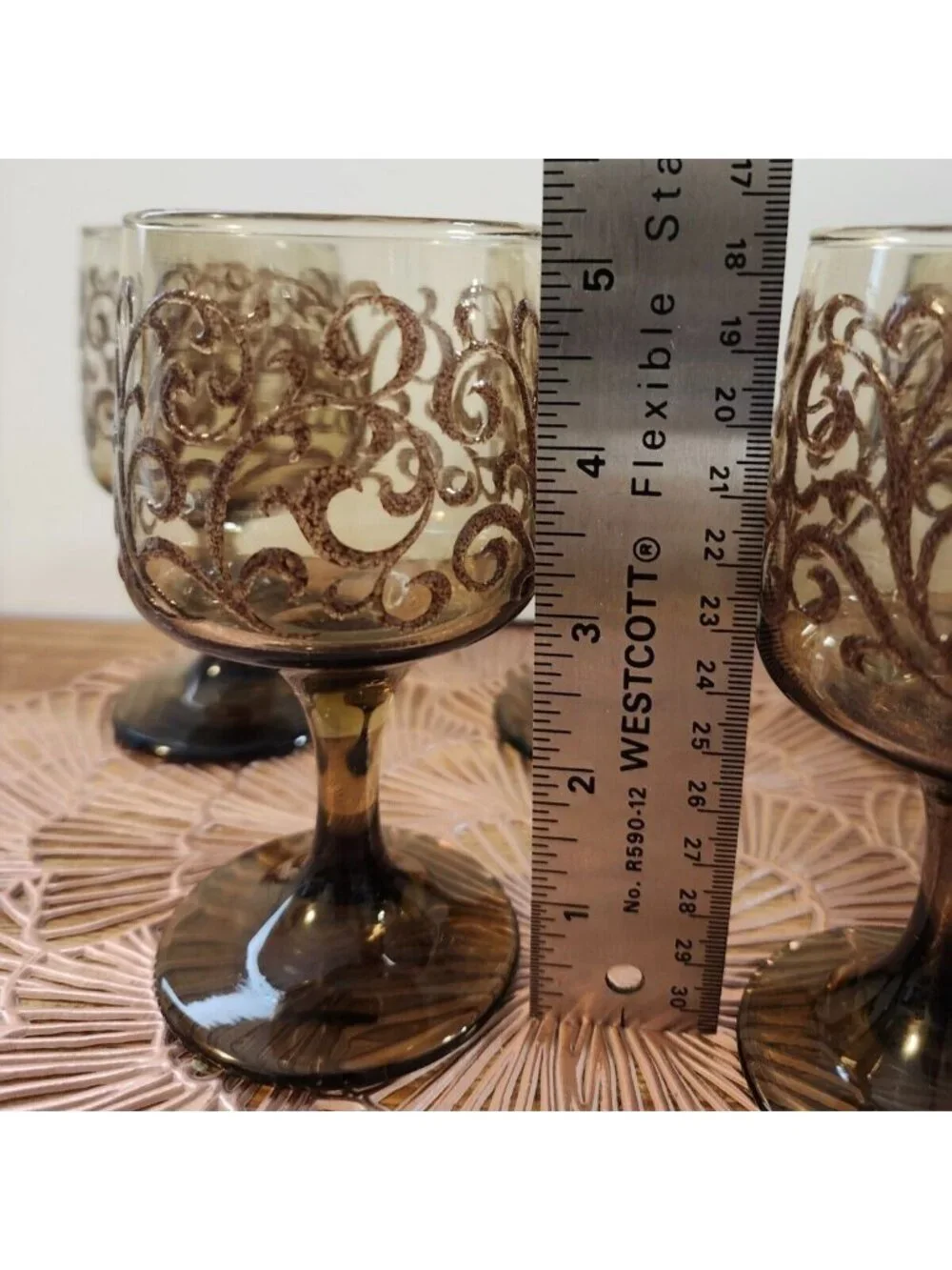 Libbey Prado Tawny Brown Raised Scroll Vintage Wine Water Goblets